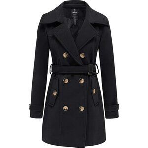 wantdo Women's Double Breasted Pea Coat Winter Mid-Long Trench Coat with Belt